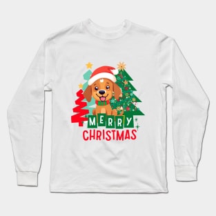 Cute Brown dog Merry Christmas ,Brafdesign Long Sleeve T-Shirt